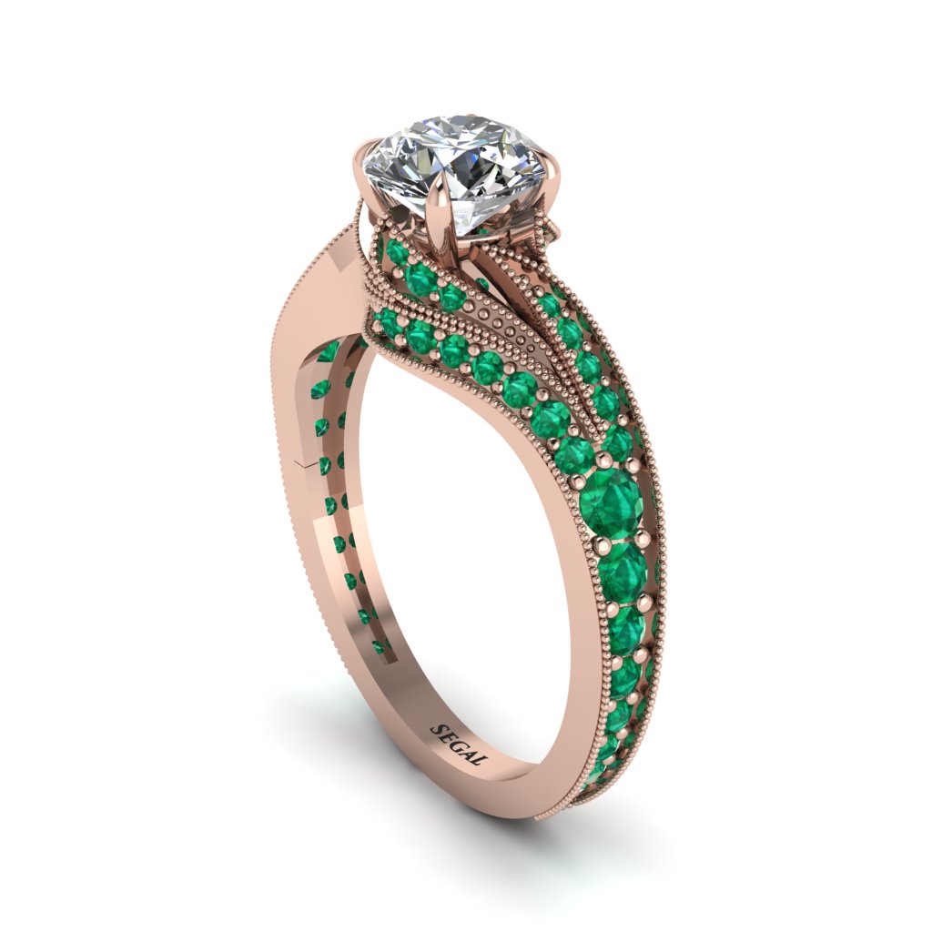 Emerald 14K Gold Pave Engagement Ring - Magnolia No. 17