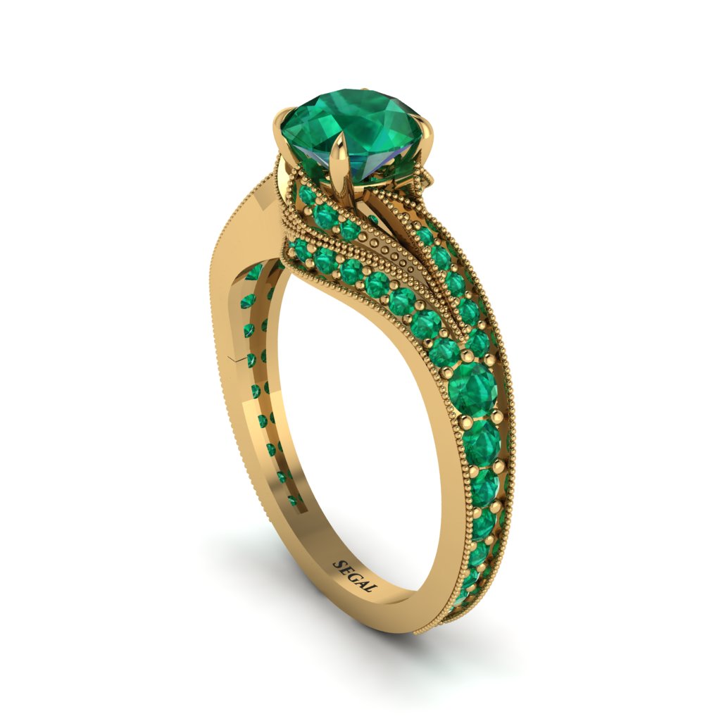 Emerald 14K Gold Pave Engagement Ring - Magnolia No. 19