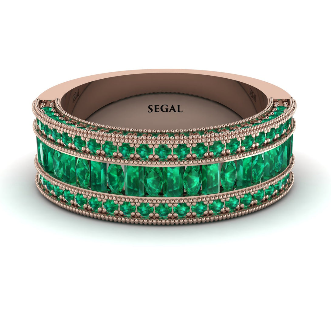Emerald 14K Gold Pave Wedding Band - Mikayla No. 20
