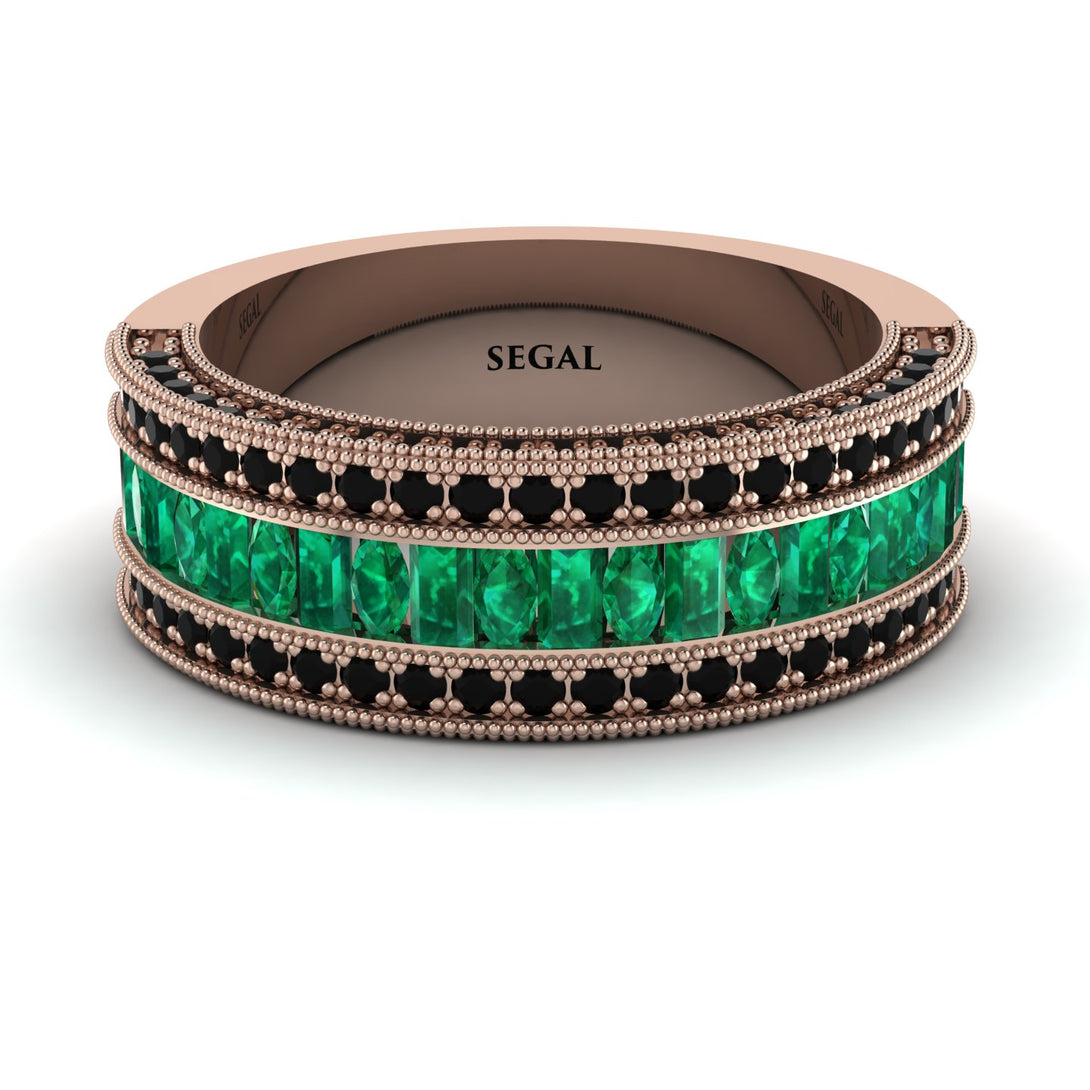Emerald 14K Gold Pave Wedding Band - Mikayla No. 35