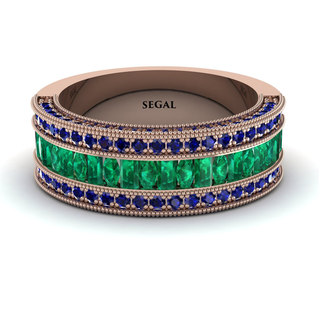 Emerald 14K Gold Pave Wedding Band - Mikayla No. 65