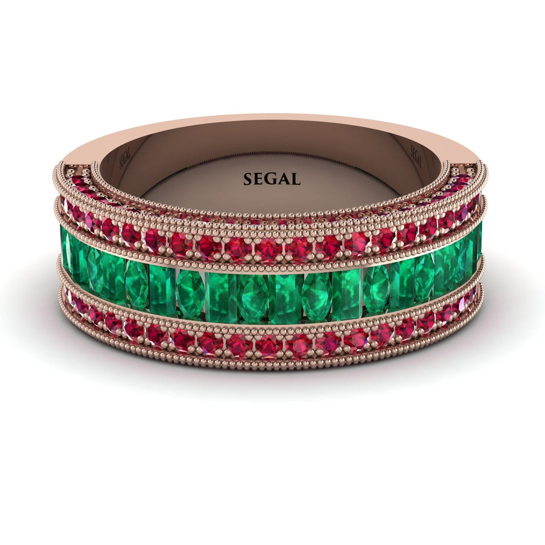 Emerald 14K Gold Pave Wedding Band - Mikayla No. 50