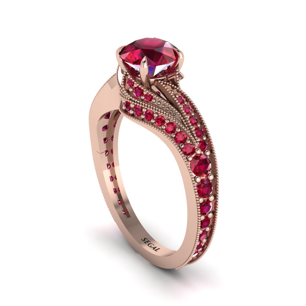 Ruby 14K Gold Pave Engagement Ring - Magnolia No. 56