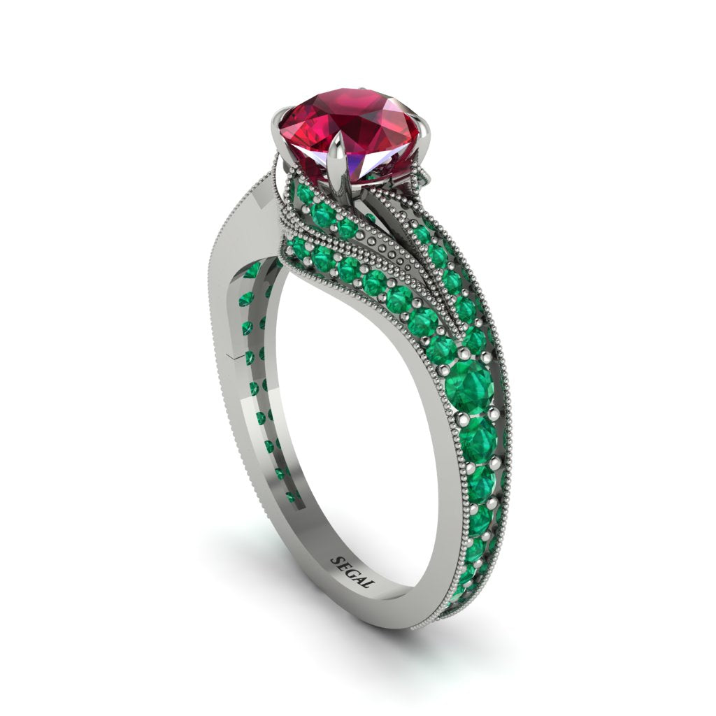 Emerald 14K Gold Pave Engagement Ring - Magnolia No. 27