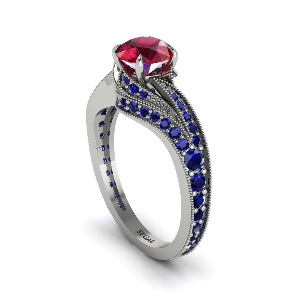 Sapphire 14K Gold Pave Engagement Ring - Magnolia No. 72