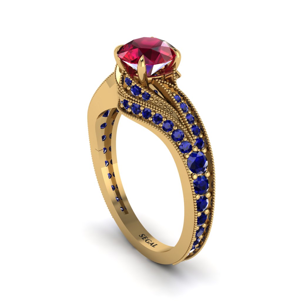 Sapphire 14K Gold Pave Engagement Ring - Magnolia No. 70