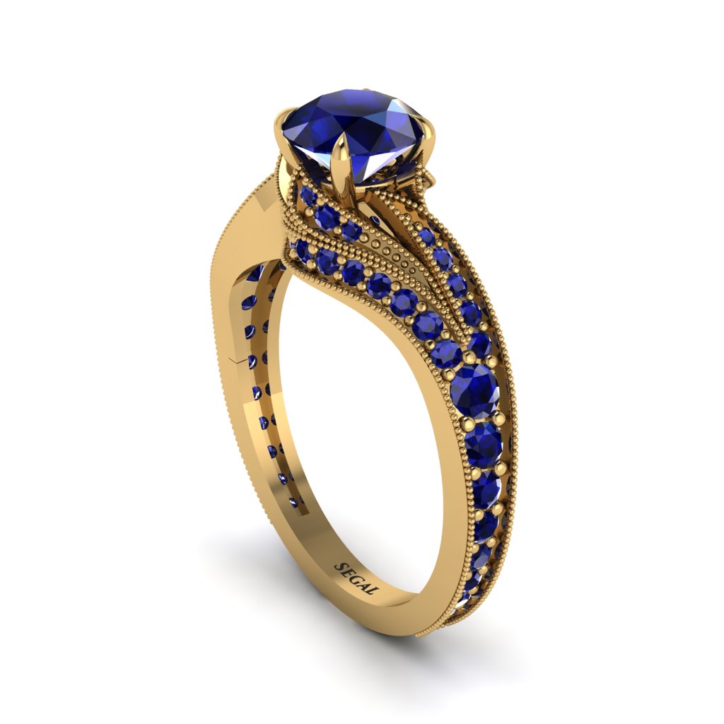 Sapphire 14K Gold Pave Engagement Ring - Magnolia No. 73