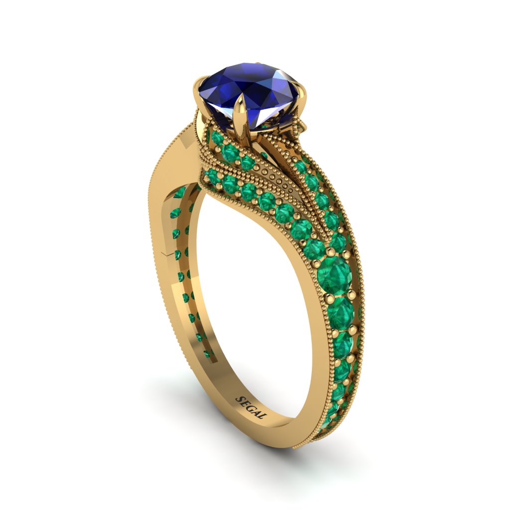 Emerald 14K Gold Pave Engagement Ring - Magnolia No. 28