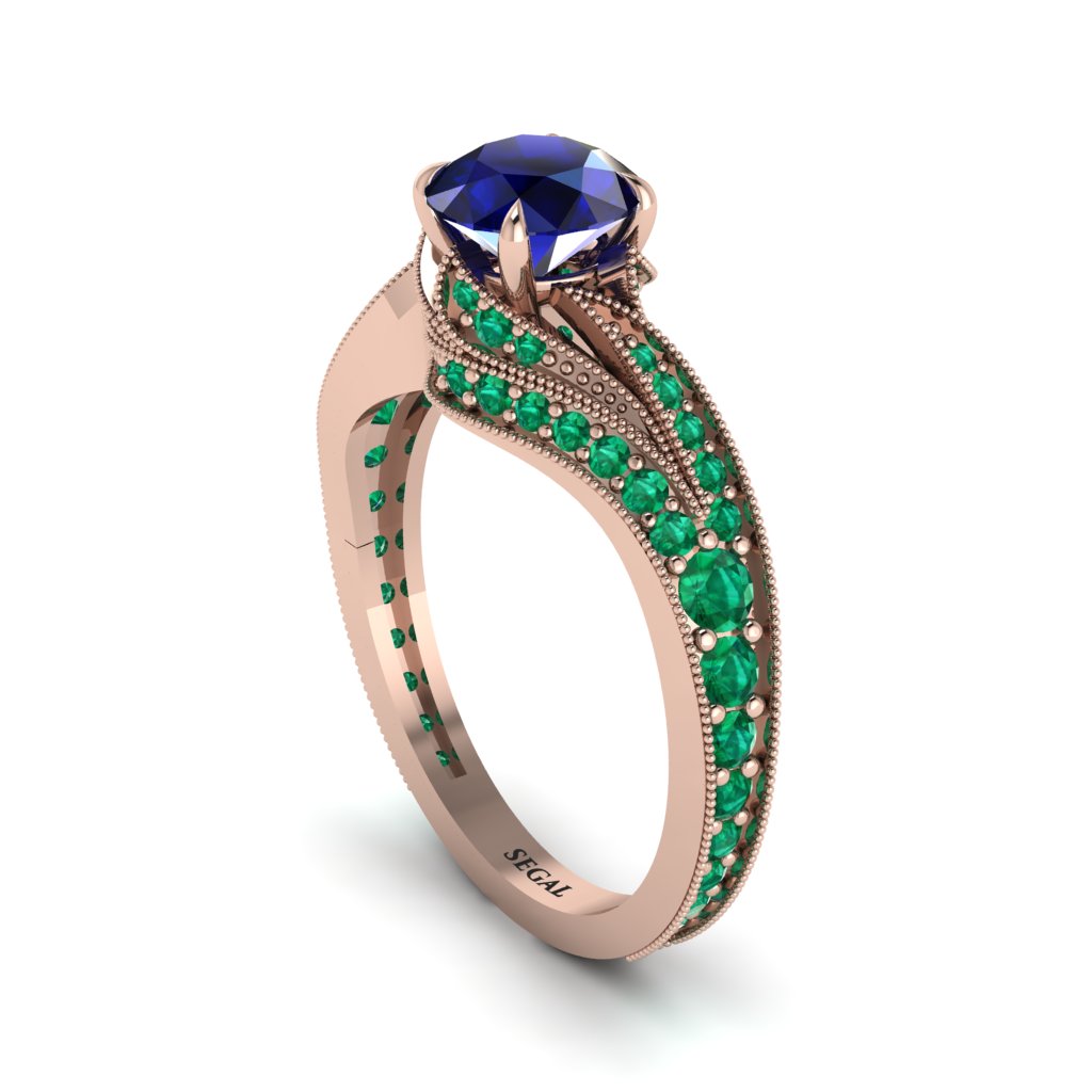 Emerald 14K Gold Pave Engagement Ring - Magnolia No. 29