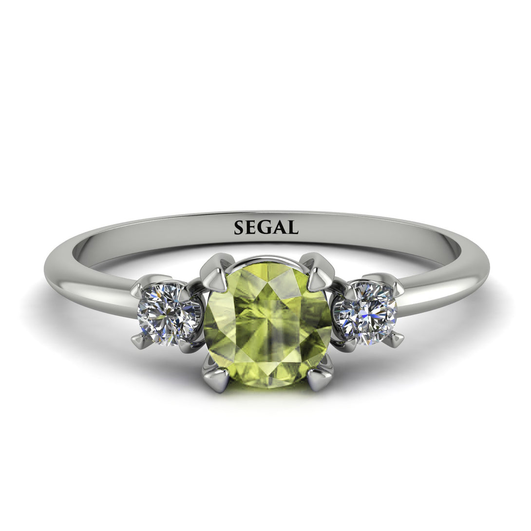 Classic Three Stone Peridot Engagement Ring - Valentina No. 703