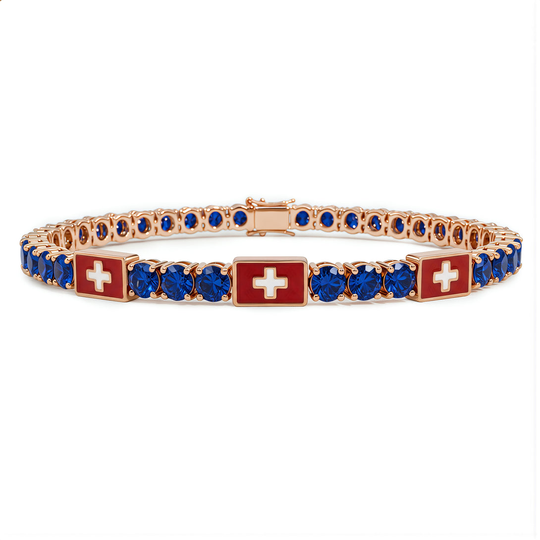 Sapphire Tennis Bracelet with Switzerland Flag no. 14