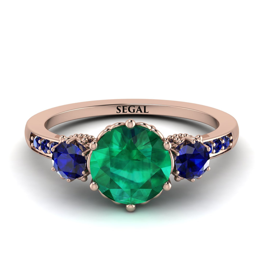Vintage 3 Stones Emerald Ring With Micro Pave - Luna No. 56