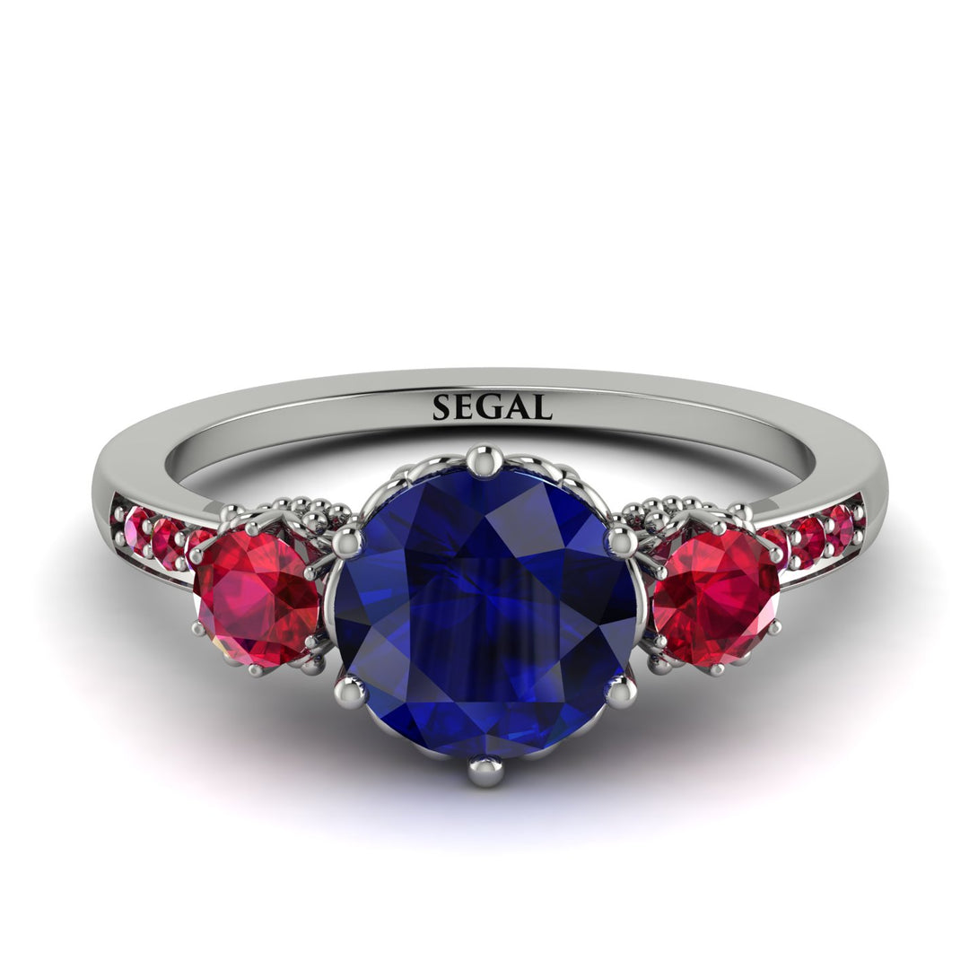 Vintage 3 Stones Sapphire Ring With Micro Pave - Luna No. 75