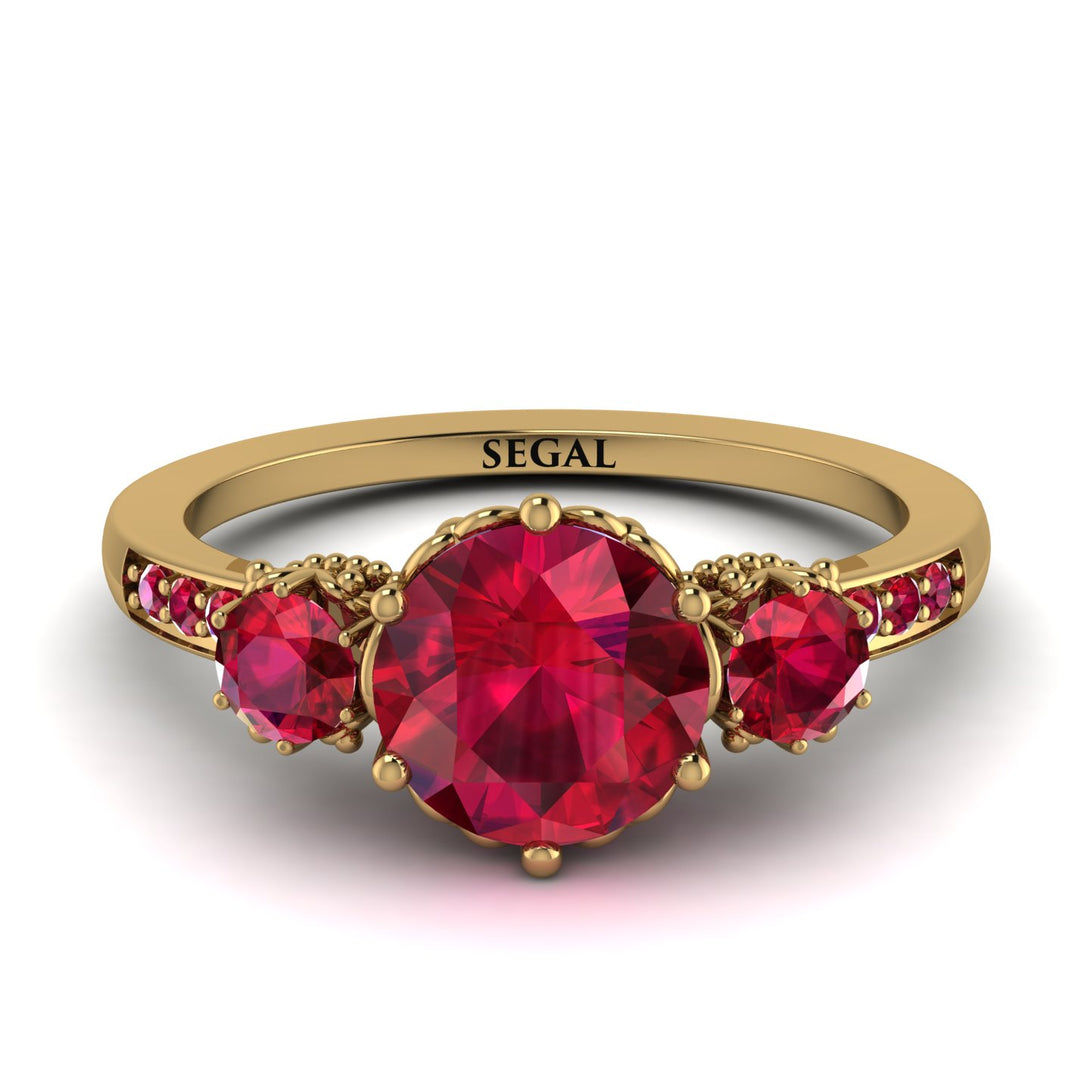 Vintage 3 Stones Ruby Ring With Micro Pave - Luna No. 70
