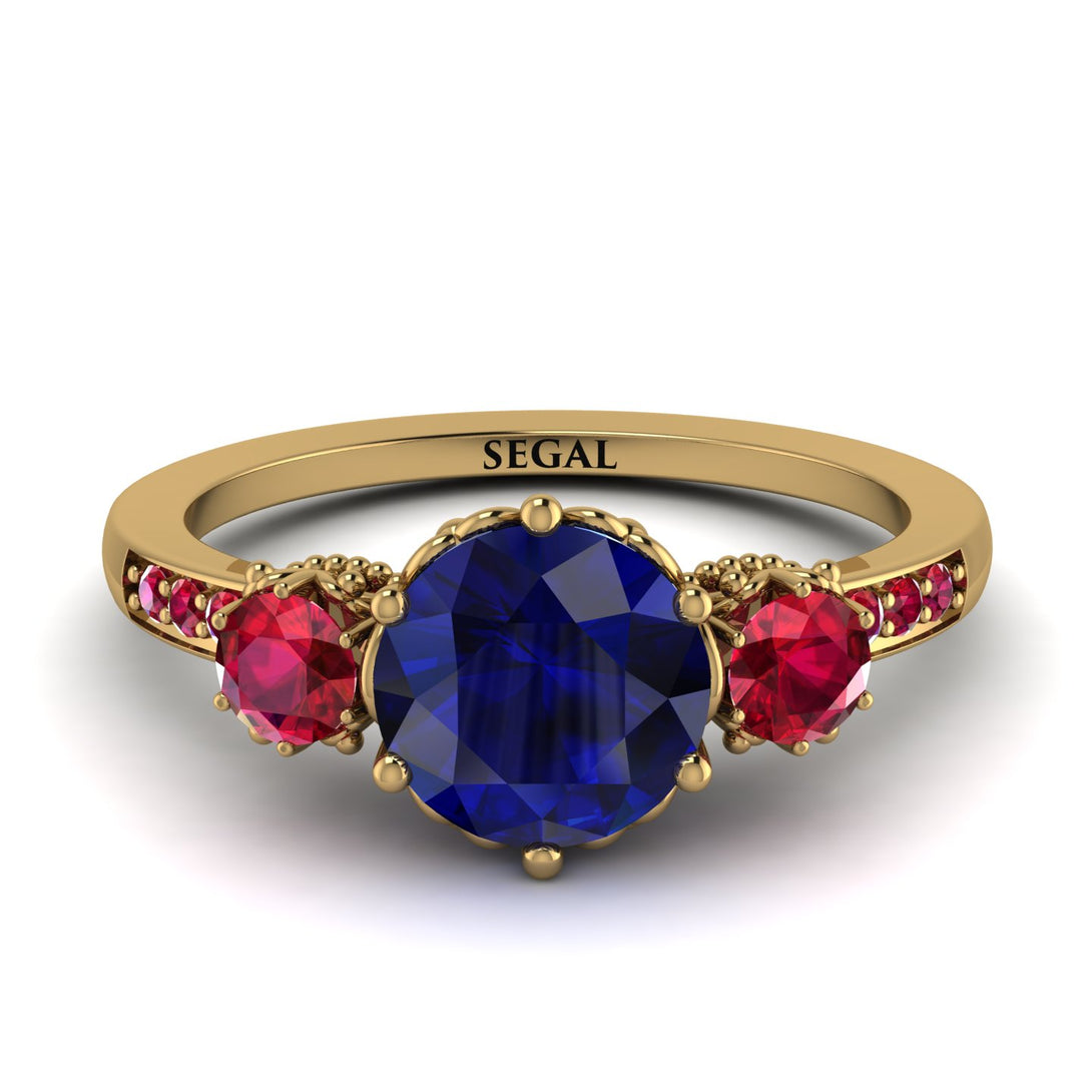 Vintage 3 Stones Sapphire Ring With Micro Pave - Luna No. 73