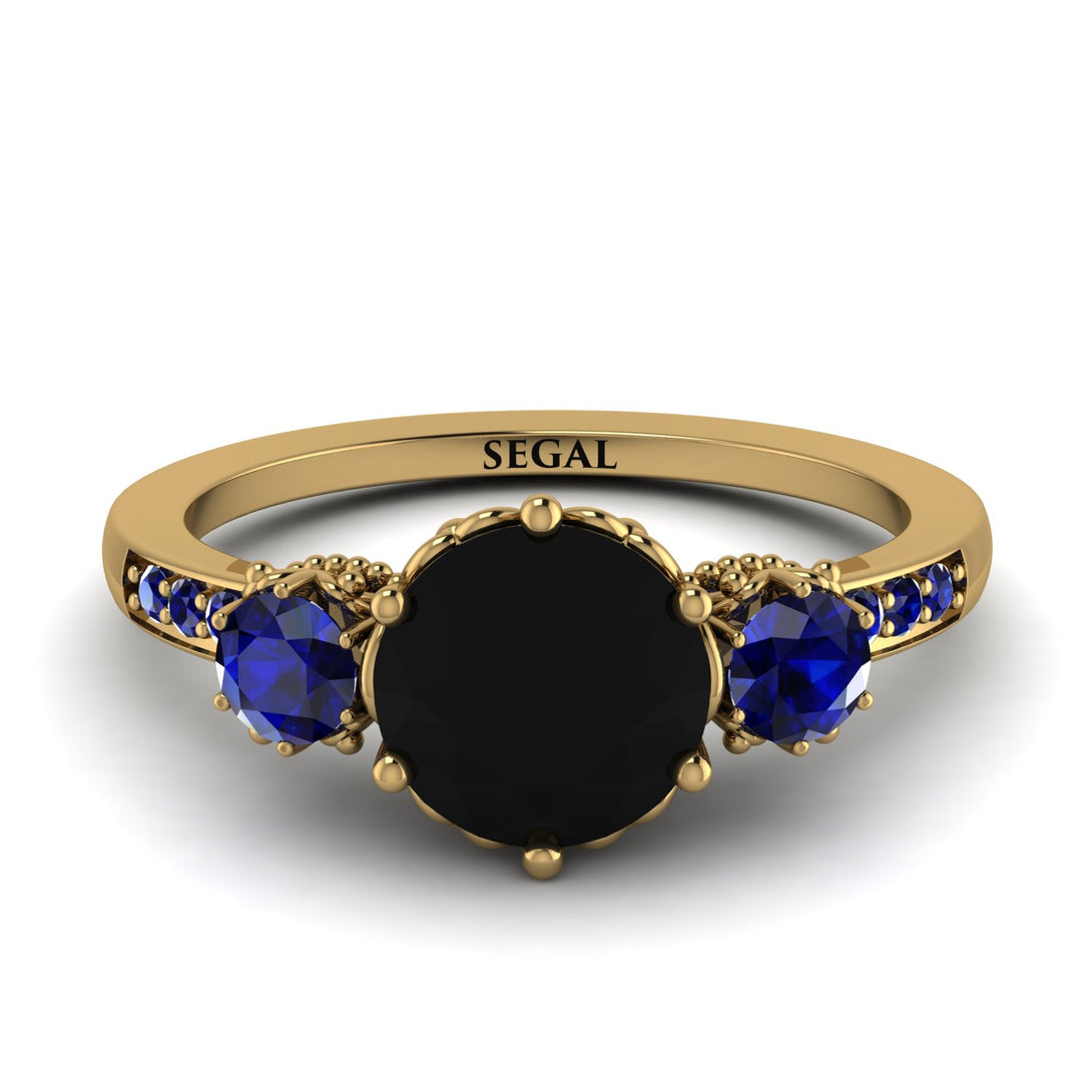 Vintage 3 Stones Black Diamond Ring With Micro Pave - Luna No. 58