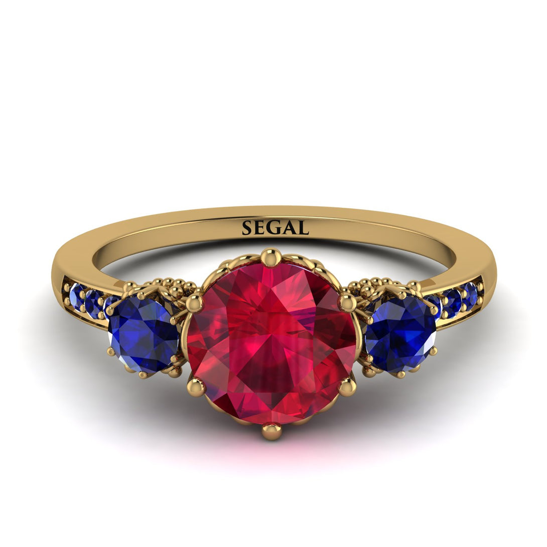 Vintage 3 Stones Ruby Ring With Micro Pave - Luna No. 61