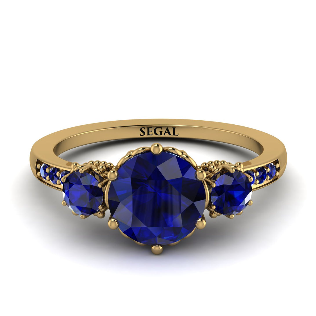 Vintage 3 Stones Sapphire Ring With Micro Pave - Luna No. 64