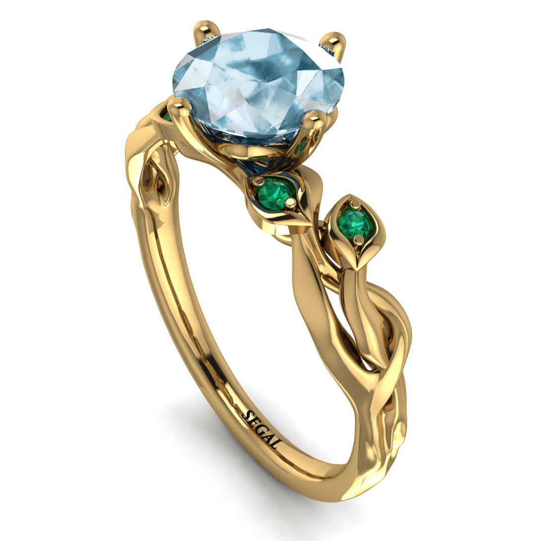 14K Gold Radiant Aquamarine Flower Harmony Ring - Autumn No. 404