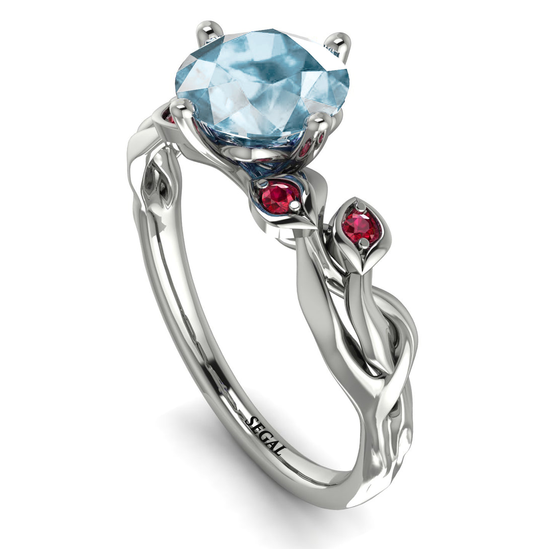 14K Gold Radiant Aquamarine Flower Harmony Ring - Autumn No. 412