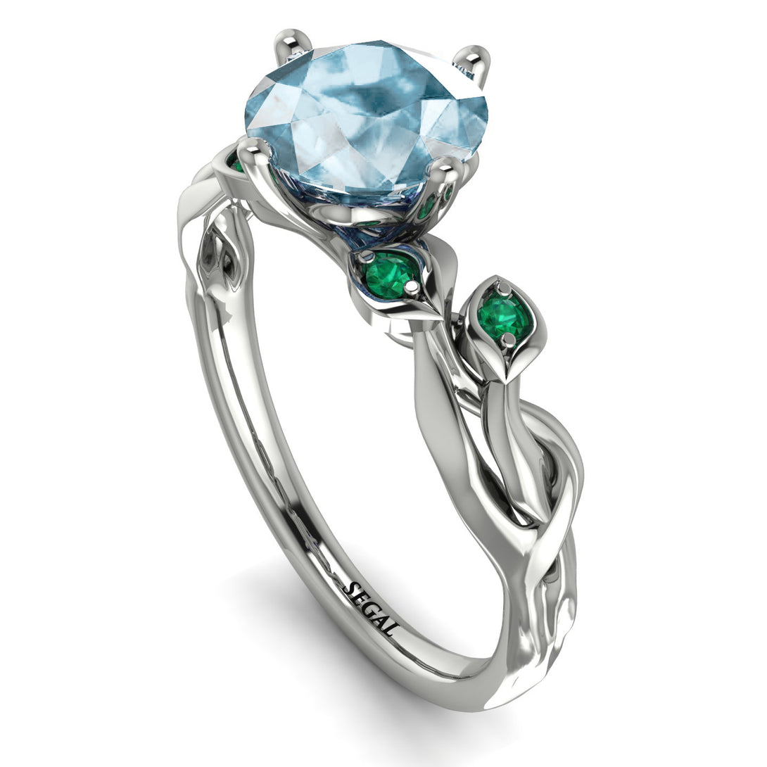 14K Gold Radiant Aquamarine Flower Harmony Ring - Autumn No. 406
