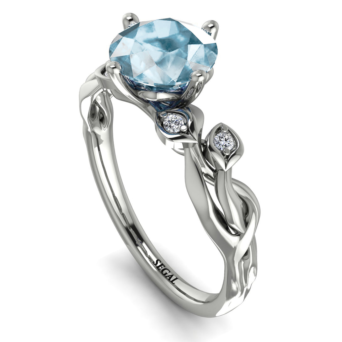 14K Gold Radiant Aquamarine Flower Harmony Ring - Autumn No. 403