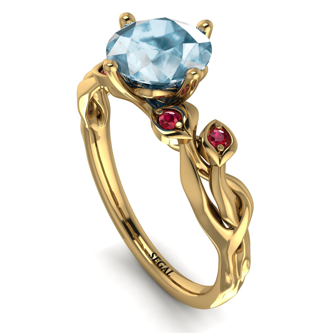 14K Gold Radiant Aquamarine Flower Harmony Ring - Autumn No. 410