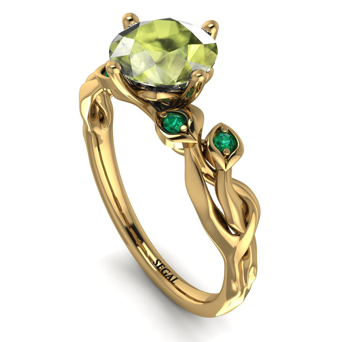 14K Gold Radiant Peridot Flower Harmony Ring - Autumn No. 704