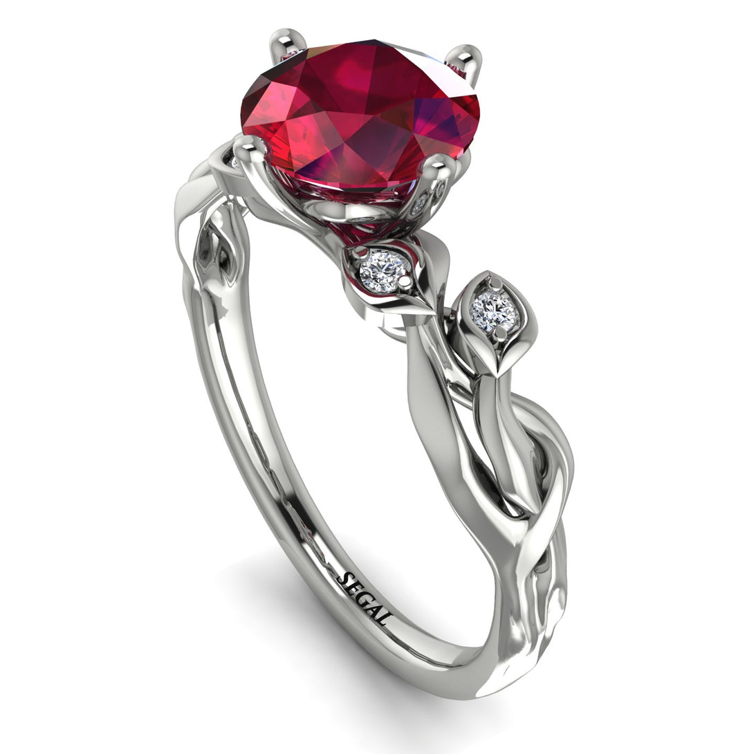 14K Gold Radiant Ruby Flower Harmony Ring - Autumn No. 12