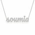 Soumia name necklace in solid 14K White Gold, handmade in Los Angeles