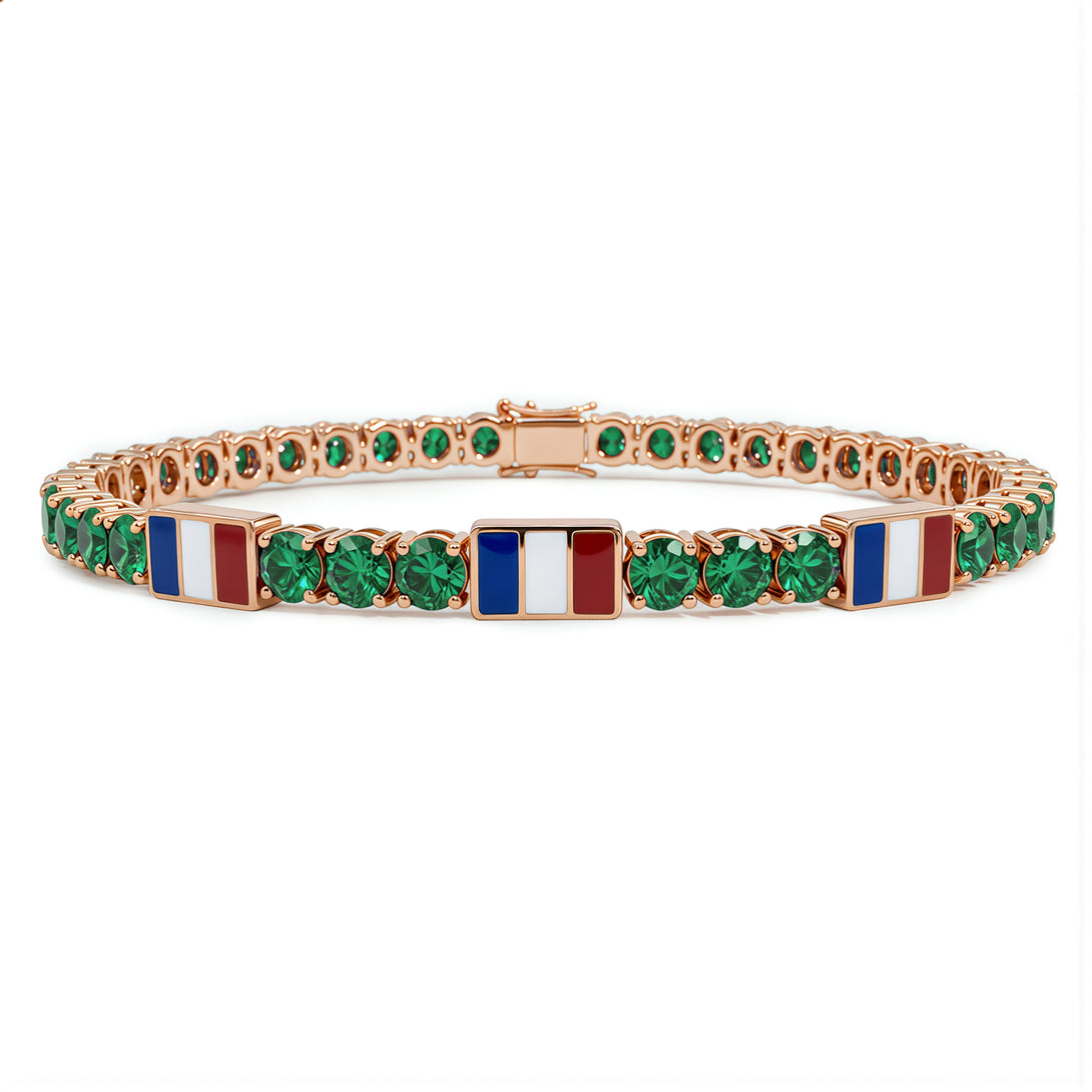 Emerald Tennis Bracelet with France Flag no. 5