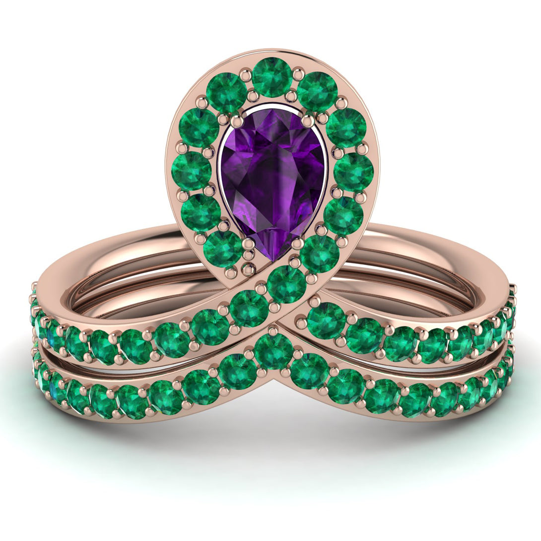 Amethyst Pear Shape Stacking Bridal Set - Emilia No. 305