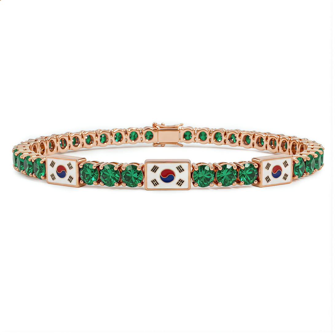 Emerald Tennis Bracelet with South Korea Flag no. 5
