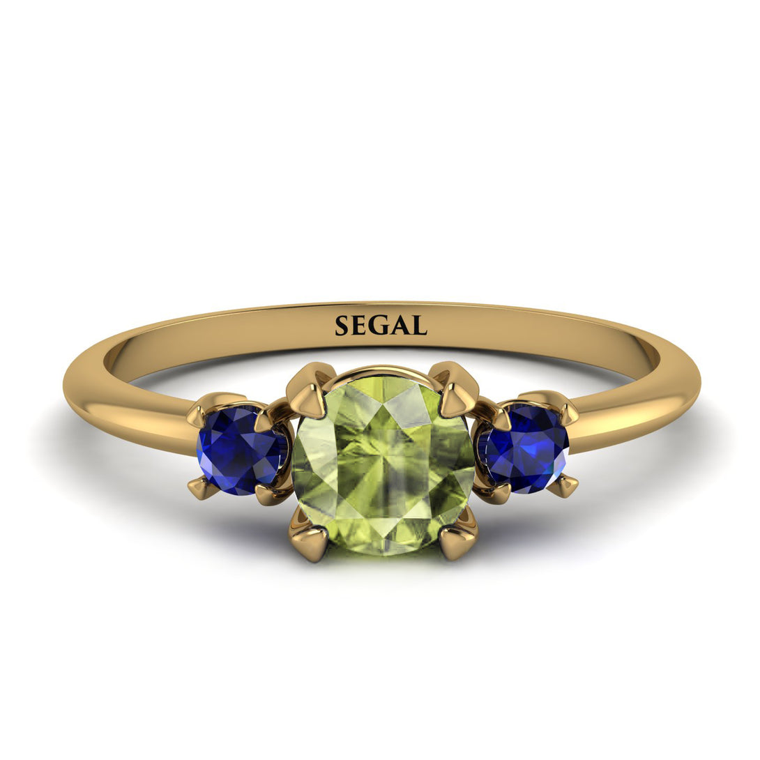 Classic Three Stone Peridot Engagement Ring - Valentina No. 713