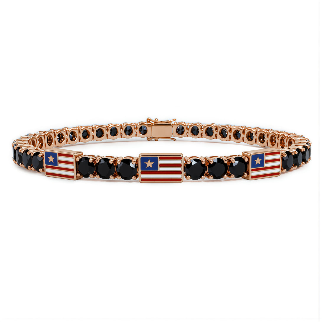 Black Diamond Tennis Bracelet with United States Flag no. 8