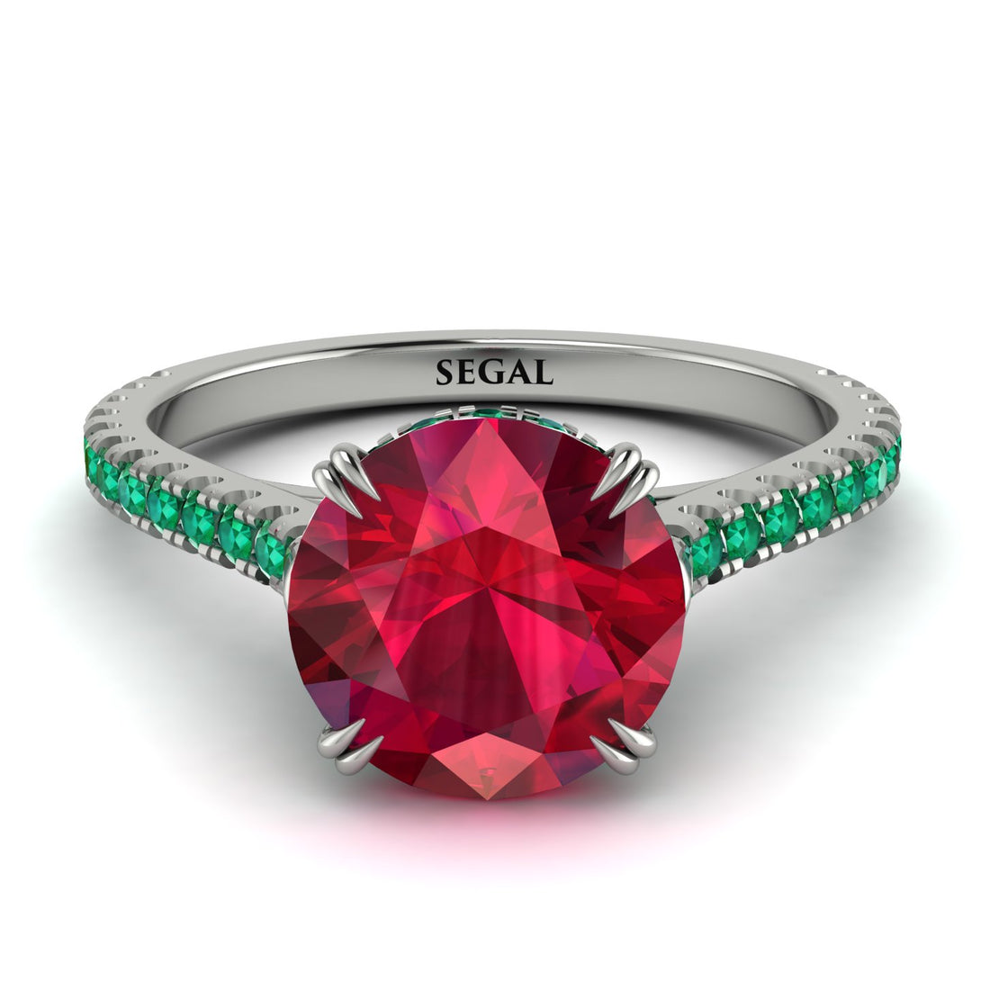 Hidden Diamond Double Cat Claw Prongs Ruby Ring - Hazel No. 27