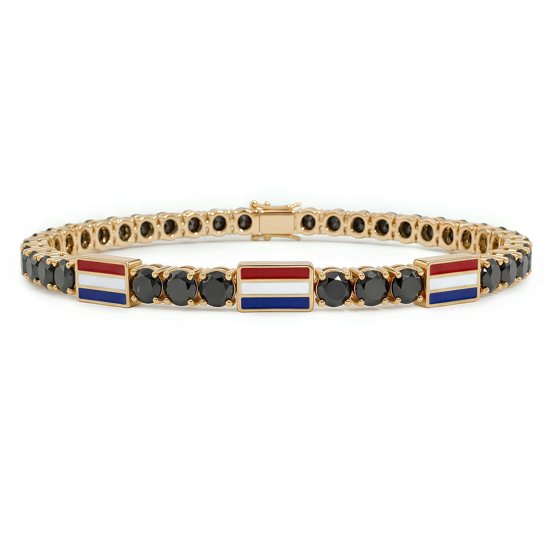 Black Diamond Tennis Bracelet with Netherlands Flag no. 7
