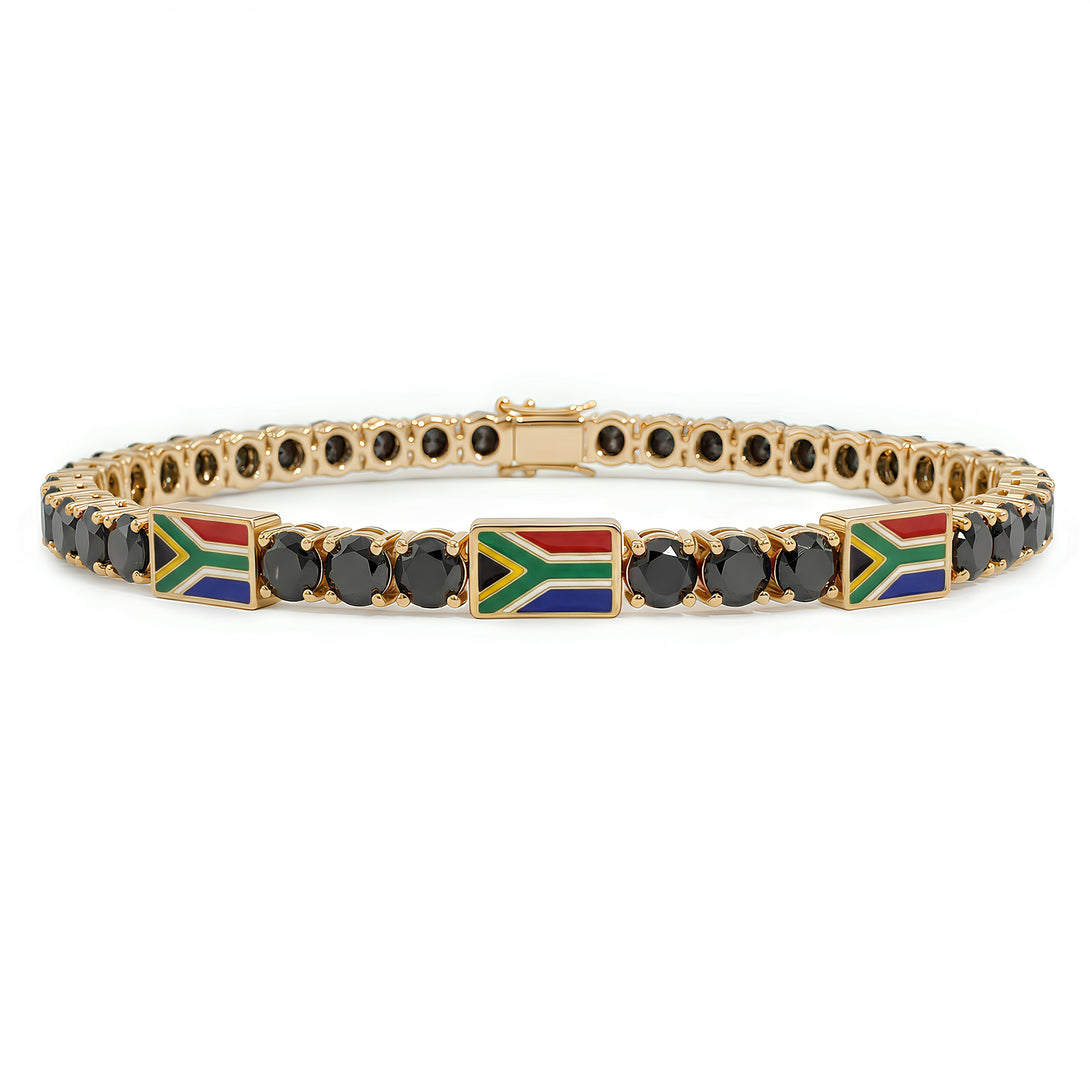 Black Diamond Tennis Bracelet with South Africa Flag no. 7