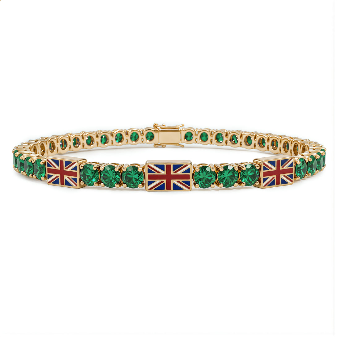 Emerald Tennis Bracelet with United Kingdom Flag no. 4