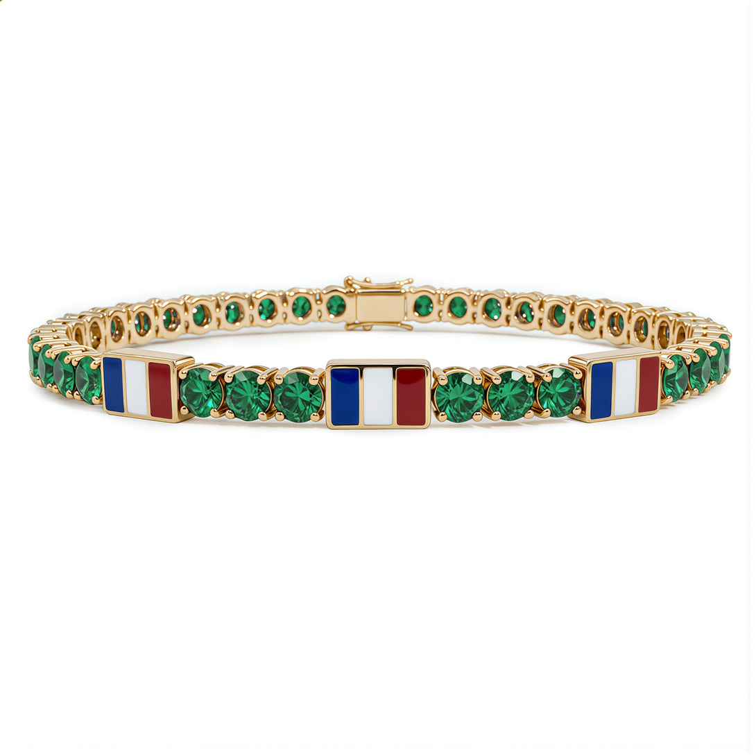 Emerald Tennis Bracelet with France Flag no. 4