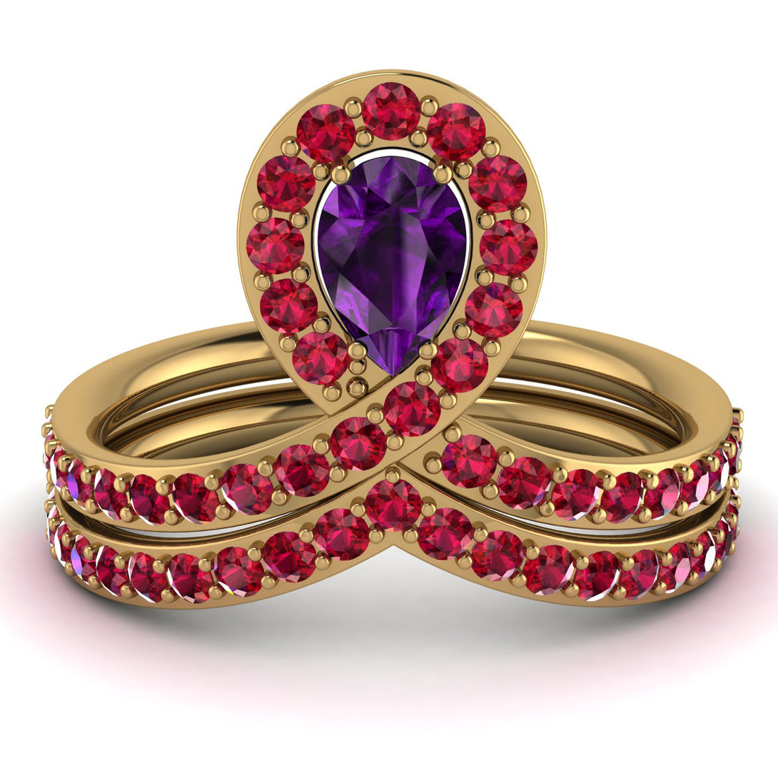 Amethyst Pear Shape Stacking Bridal Set - Emilia No. 310