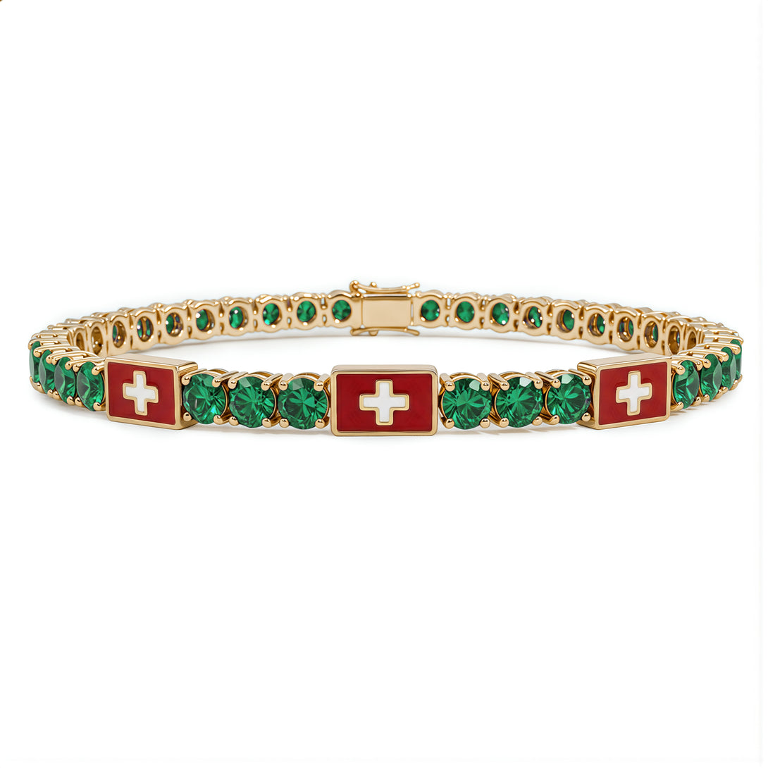 Emerald Tennis Bracelet with Switzerland Flag no. 4