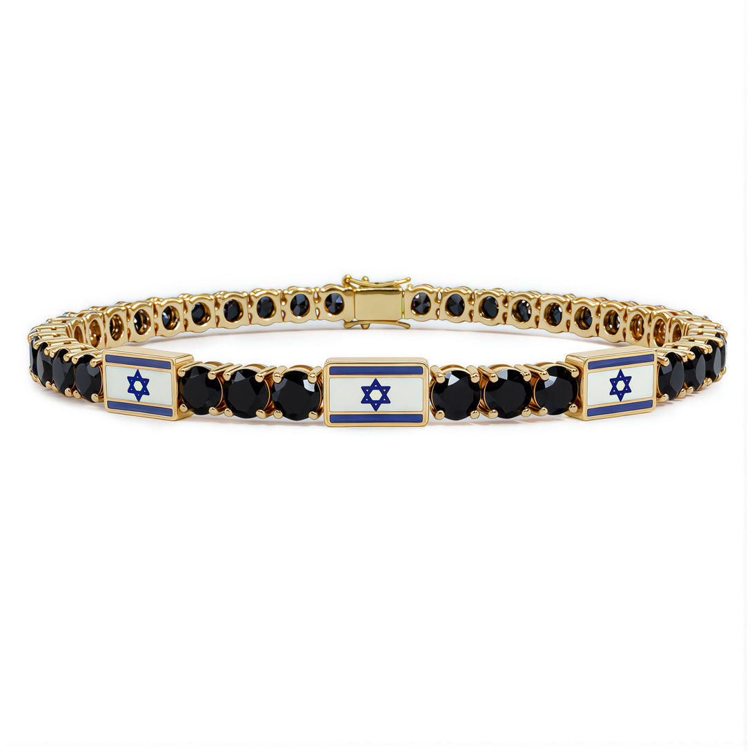 Black Diamond Tennis Bracelet with Israeli Flag no. 7