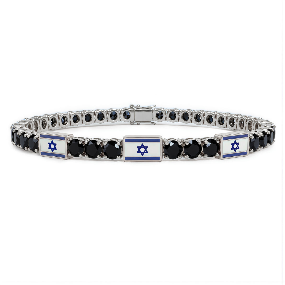Black Diamond Tennis Bracelet with Israeli Flag no. 9