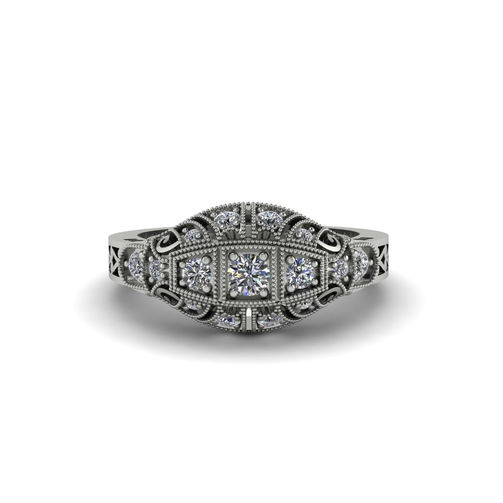 Diamond 3-Stones Art Deco Engagement Ring - Aniyah No. 3