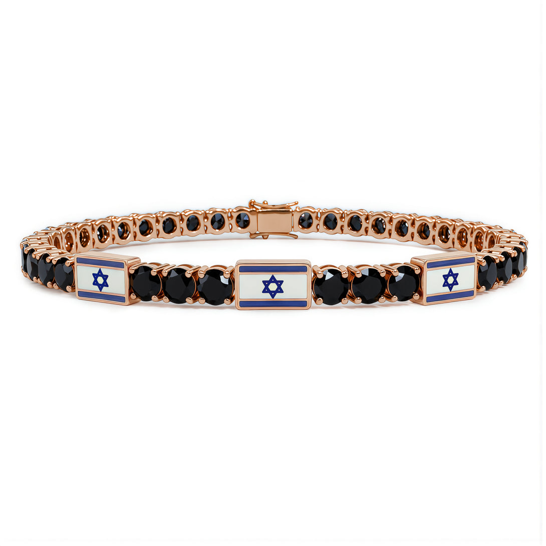 Black Diamond Tennis Bracelet with Israeli Flag no. 8