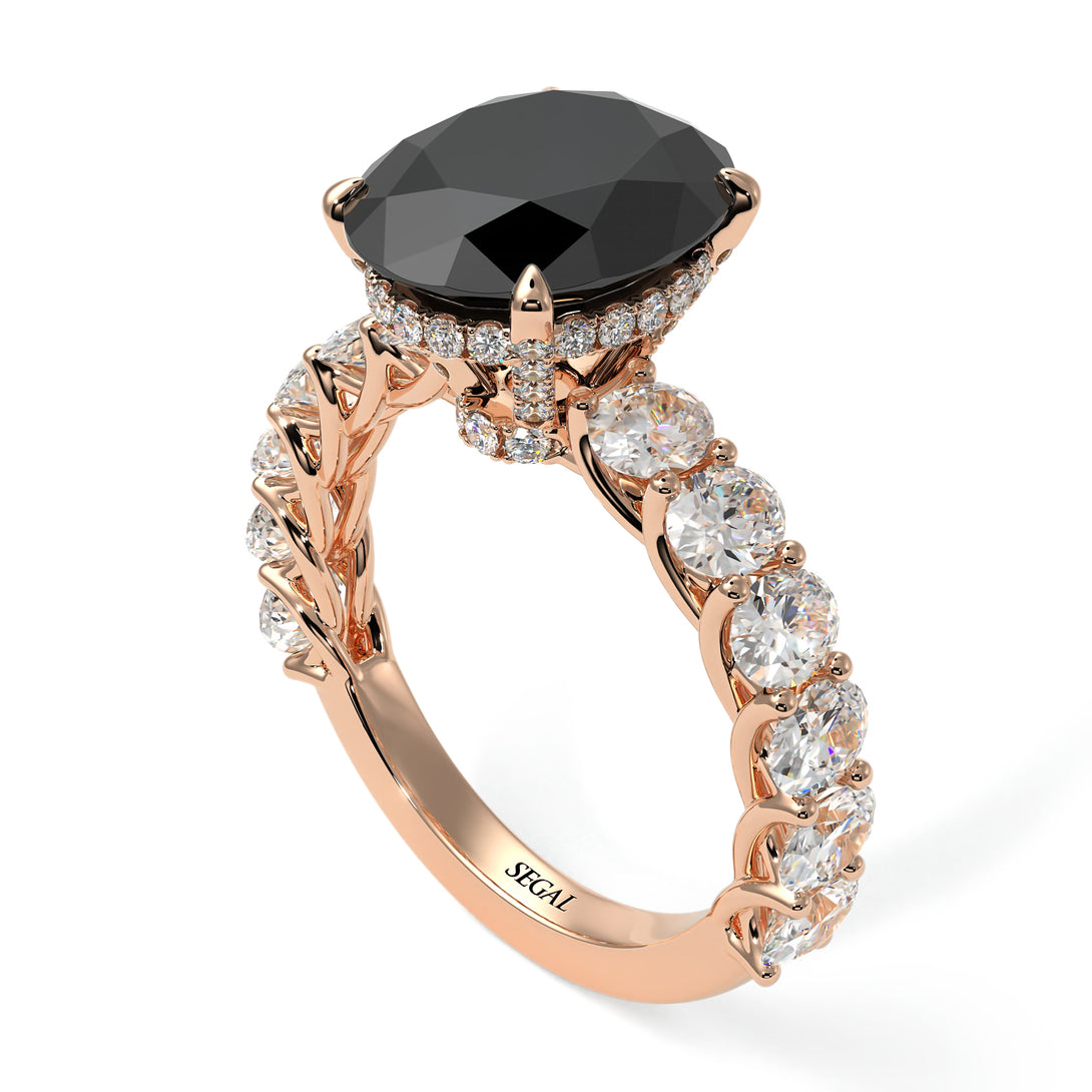 4ct Oval Cut Black Diamond Engagement Ring - Xena No. 8