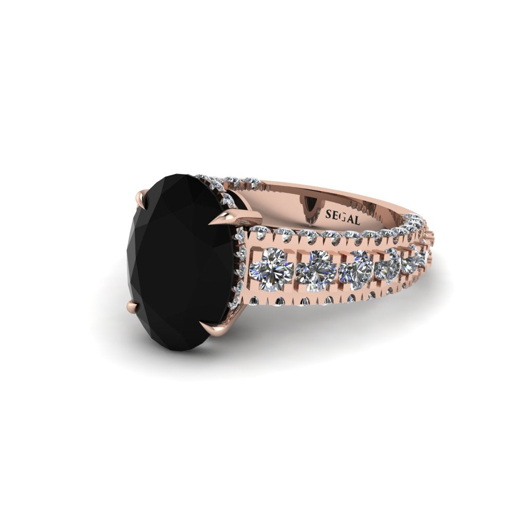 4ct Oval Cut Black Diamond Pave Engagement Ring - Selah No. 8