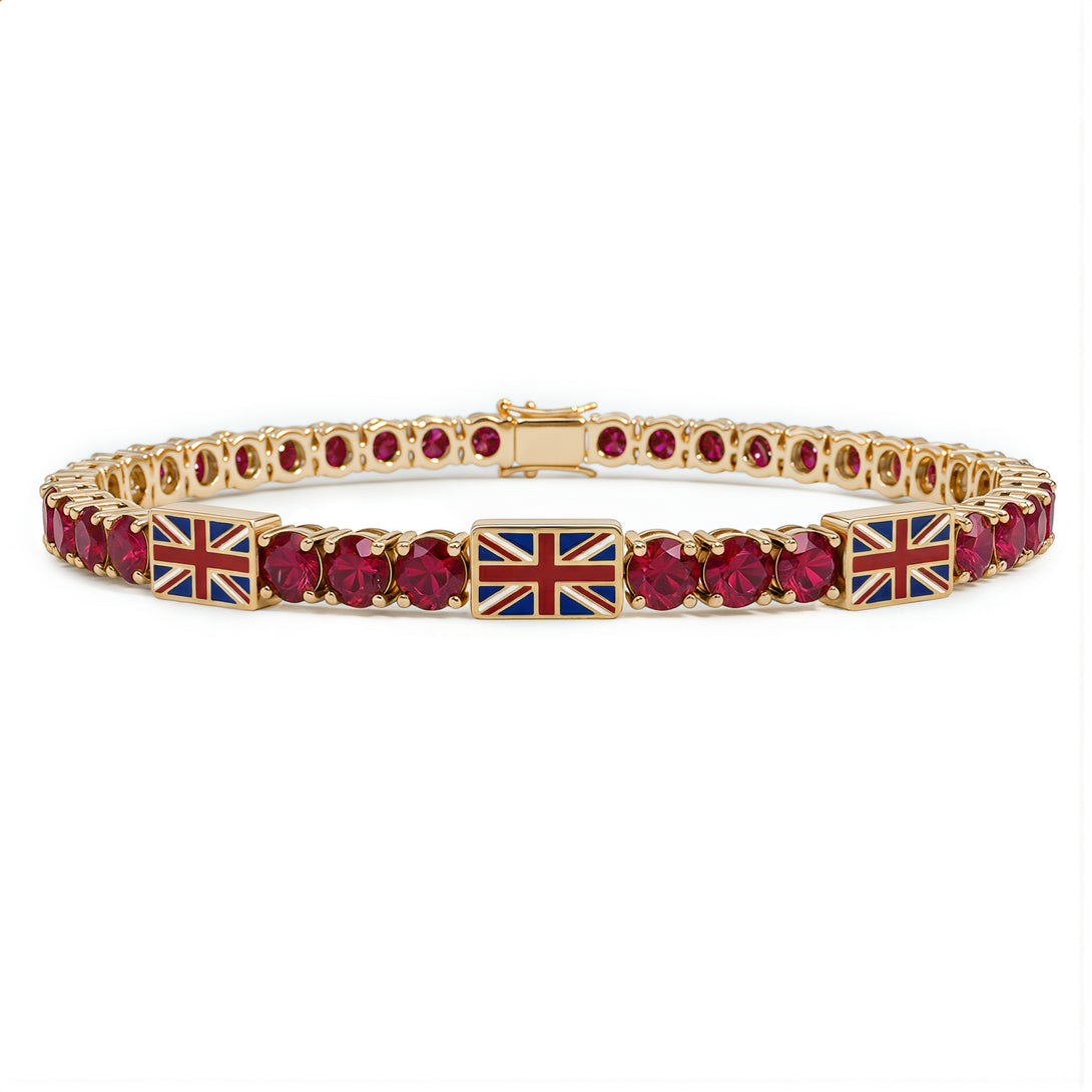 Ruby Tennis Bracelet with United Kingdom Flag no. 10