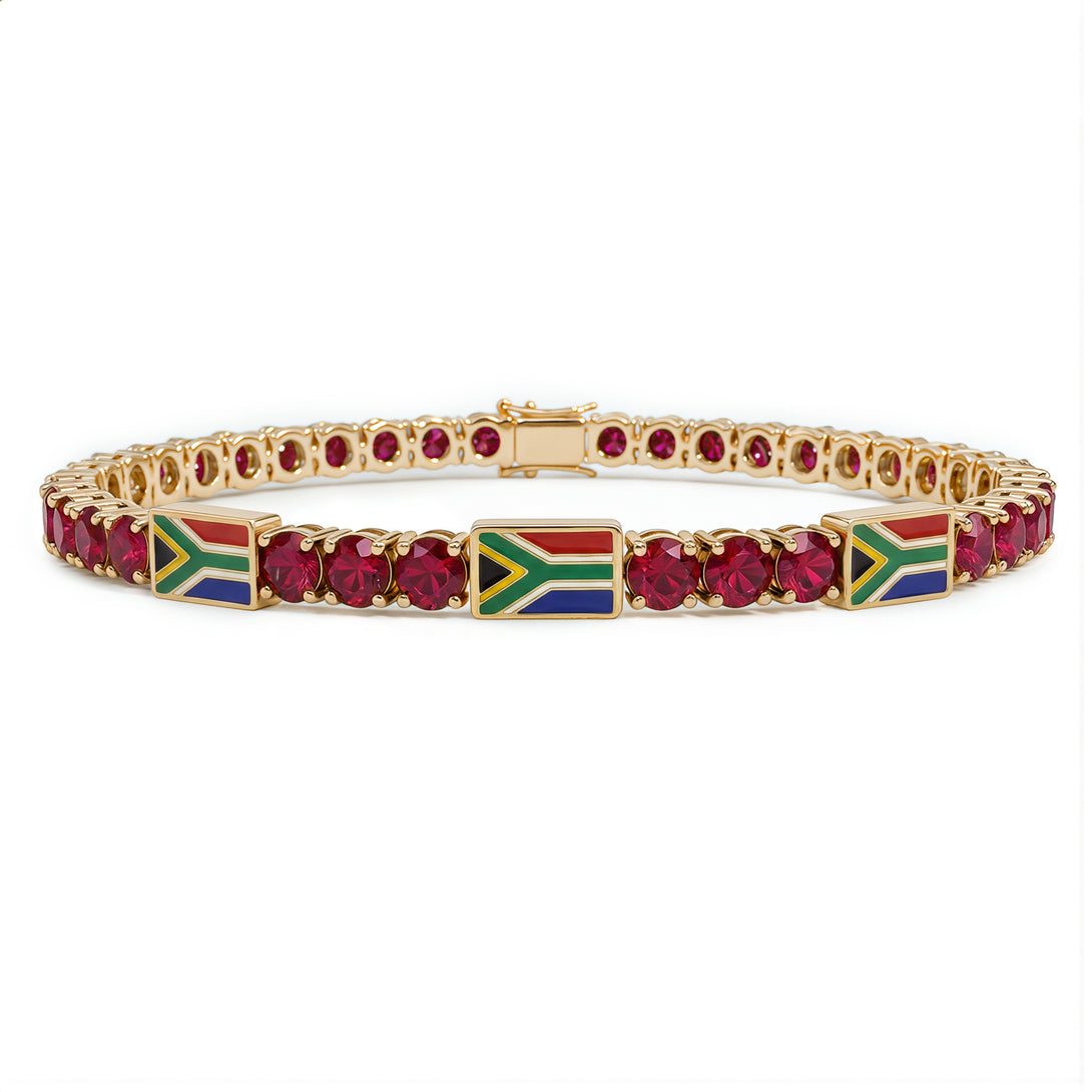 Ruby Tennis Bracelet with South Africa Flag no. 10